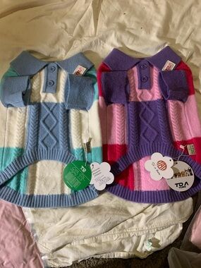 Striped Cable-Knit Polo Dog Sweater - Blue & Cream by To a Turn